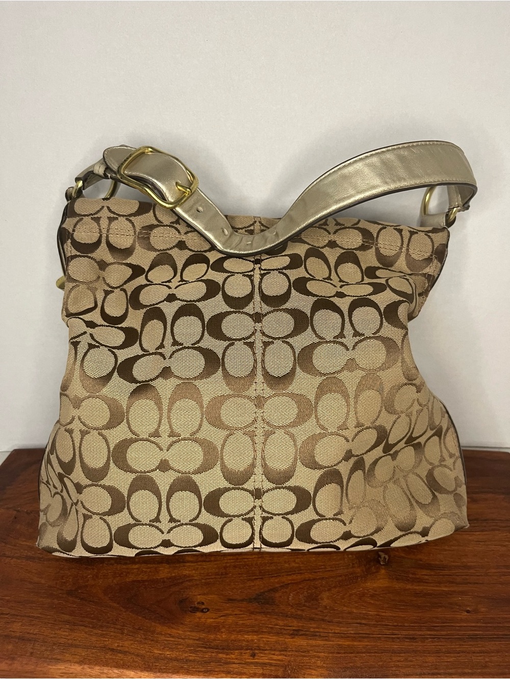 Coach Penelope Hobo Shoulder Bag Khaki/Brown Signature C Canvas Leather Trim Y2K